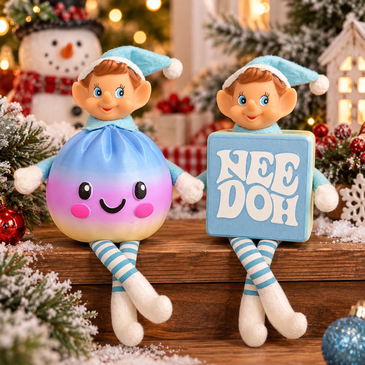3D printed Christmas elf costume accessories in round dumpling and groovy squishy cube styles