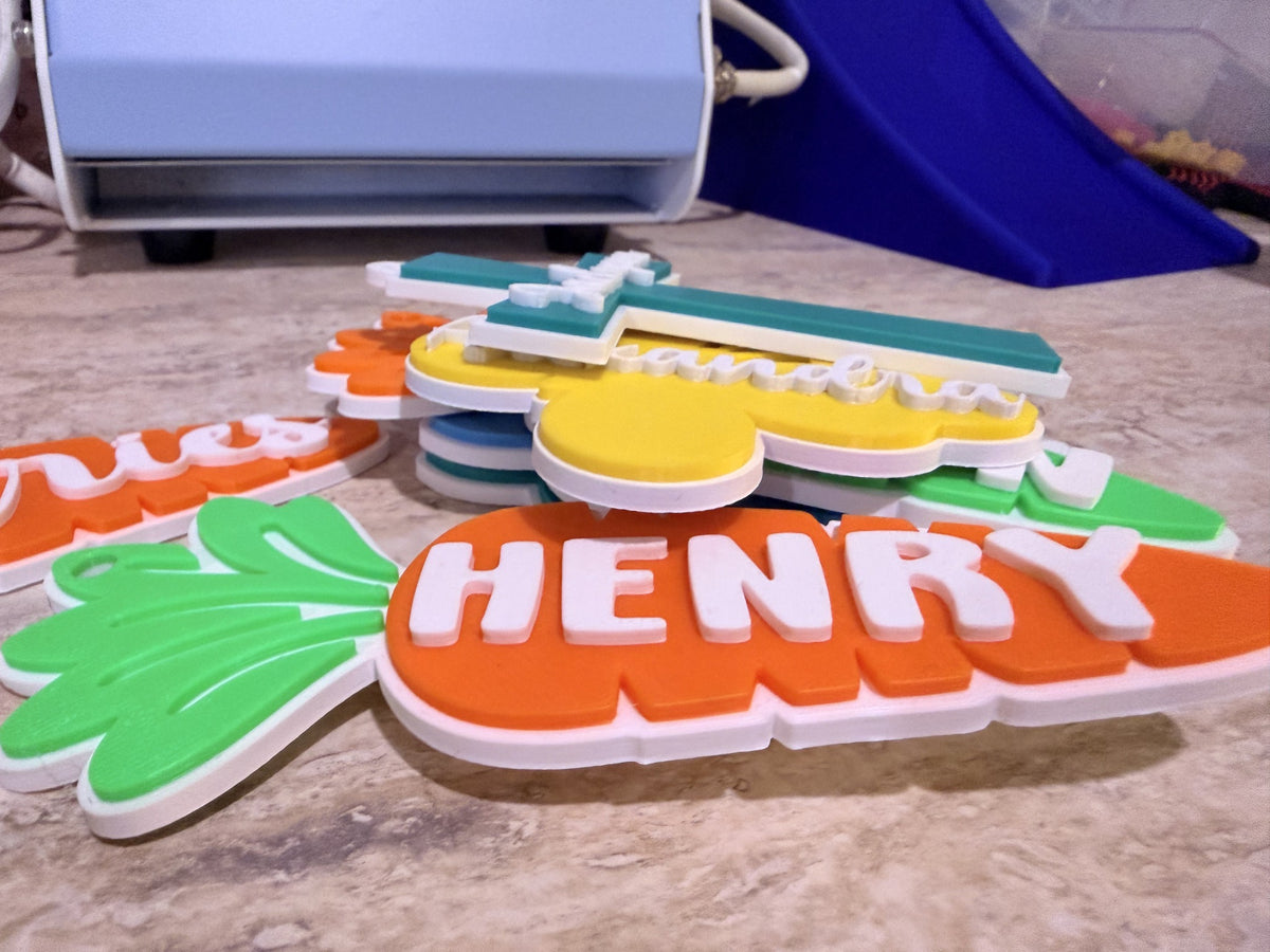 Layered 3D printed Easter name tag detail