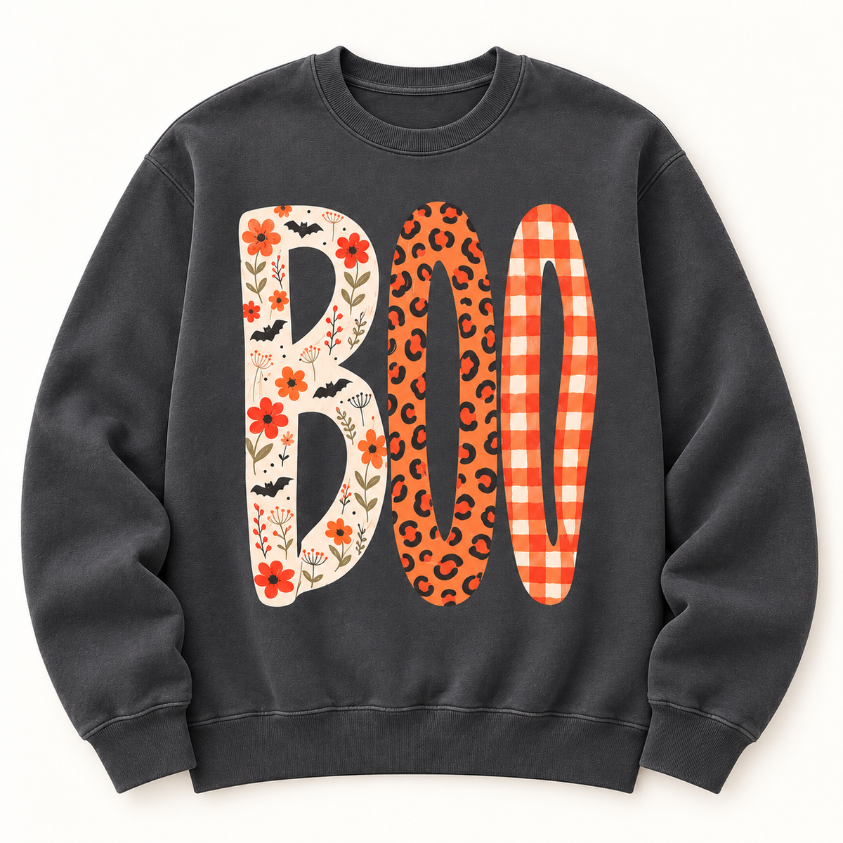 BOO Floral & Leopard Halloween Shirt | Tee, Sweatshirt or Hoodie crewneck sweatshirt front mockup