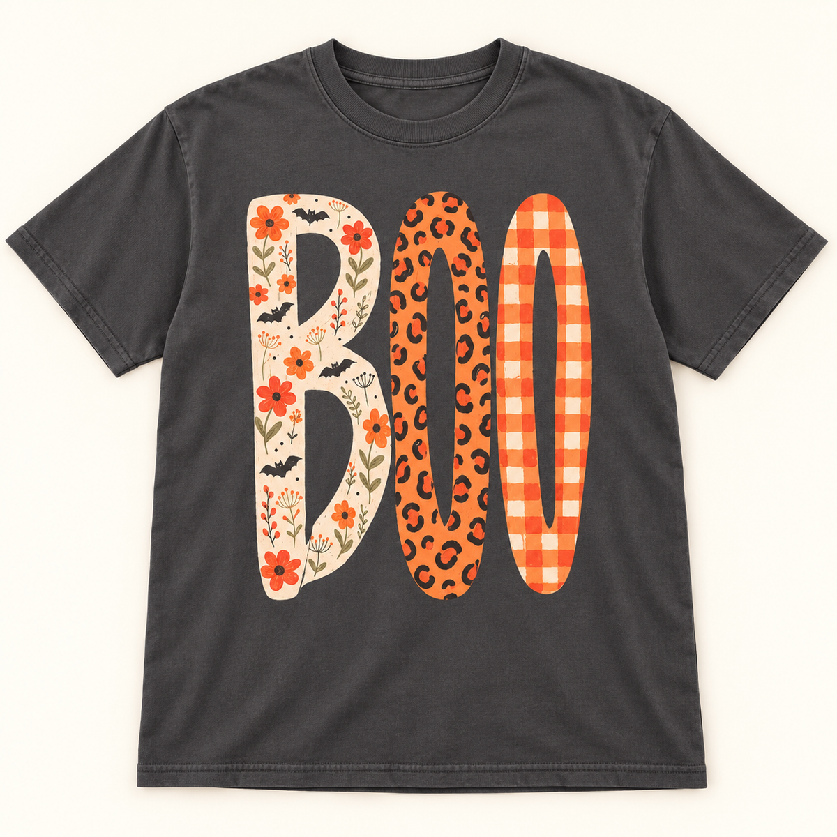 BOO Floral & Leopard Halloween Shirt AI tee mockup