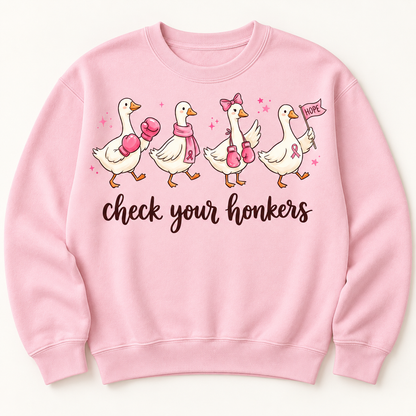 Check Your Honkers breast cancer awareness pink crewneck sweatshirt mockup