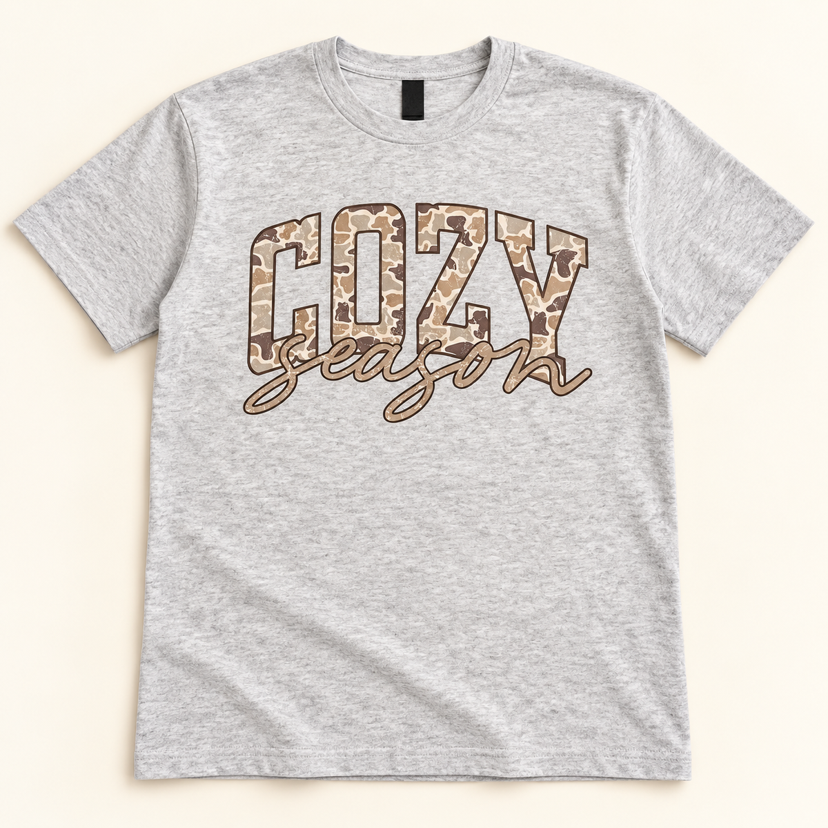 Cozy Season Camo Fall Shirt AI tee mockup