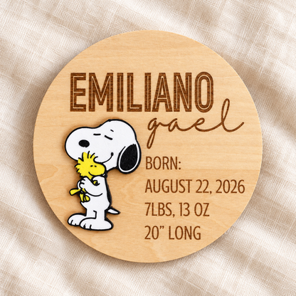 Emiliano Gael personalized birth stats sign on neutral linen