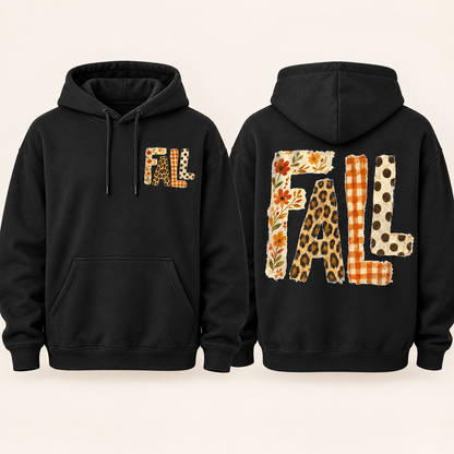 FALL Floral & Leopard Autumn fleece hoodie front and back mockup