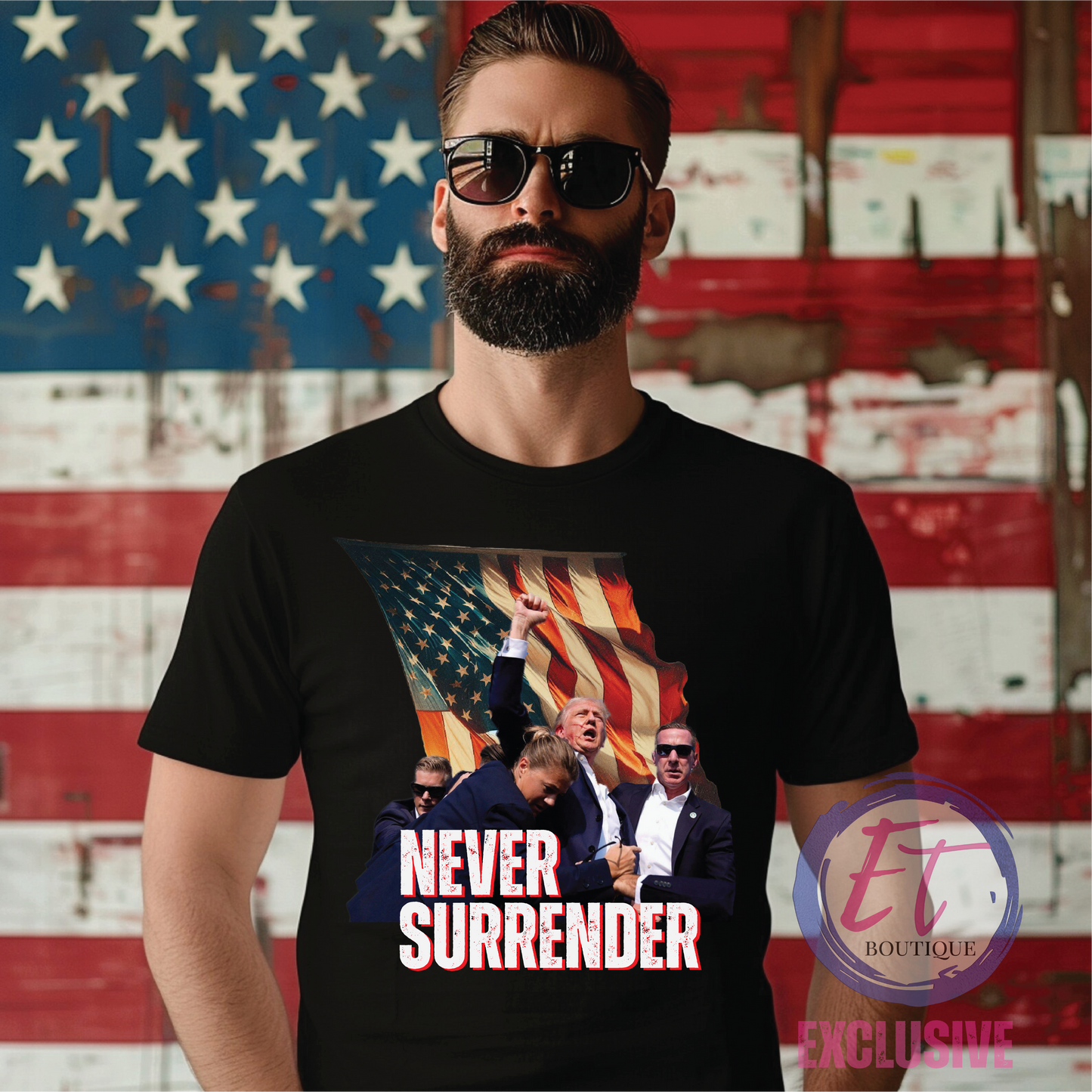 Trump 2024 Never Surrender USA political secret service black shirt