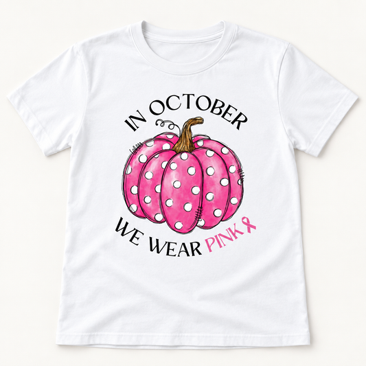 Pink Polka Dot Pumpkin white short sleeve tee front print