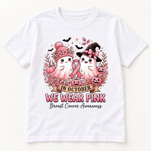 Pink Ribbon Ghost Duo white short sleeve tee front print