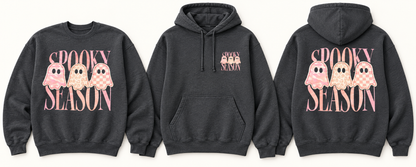 Pink Spooky Season Ghost Shirt sweatshirt and hoodie front and back mockup