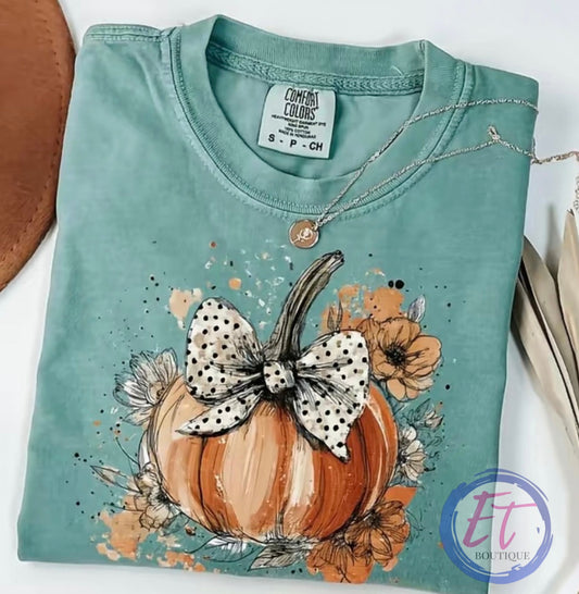 Floral Pumpkin with Polka Dot Bow original shirt mockup