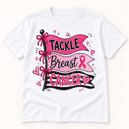 Tackle Breast Cancer white short sleeve tee front print