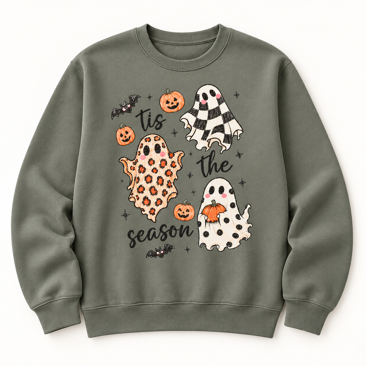 'Tis the Season Ghost Halloween Shirt | Tee, Sweatshirt or Hoodie crewneck sweatshirt front mockup