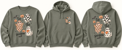 'Tis the Season Ghost Halloween Shirt sweatshirt and hoodie front and back mockup
