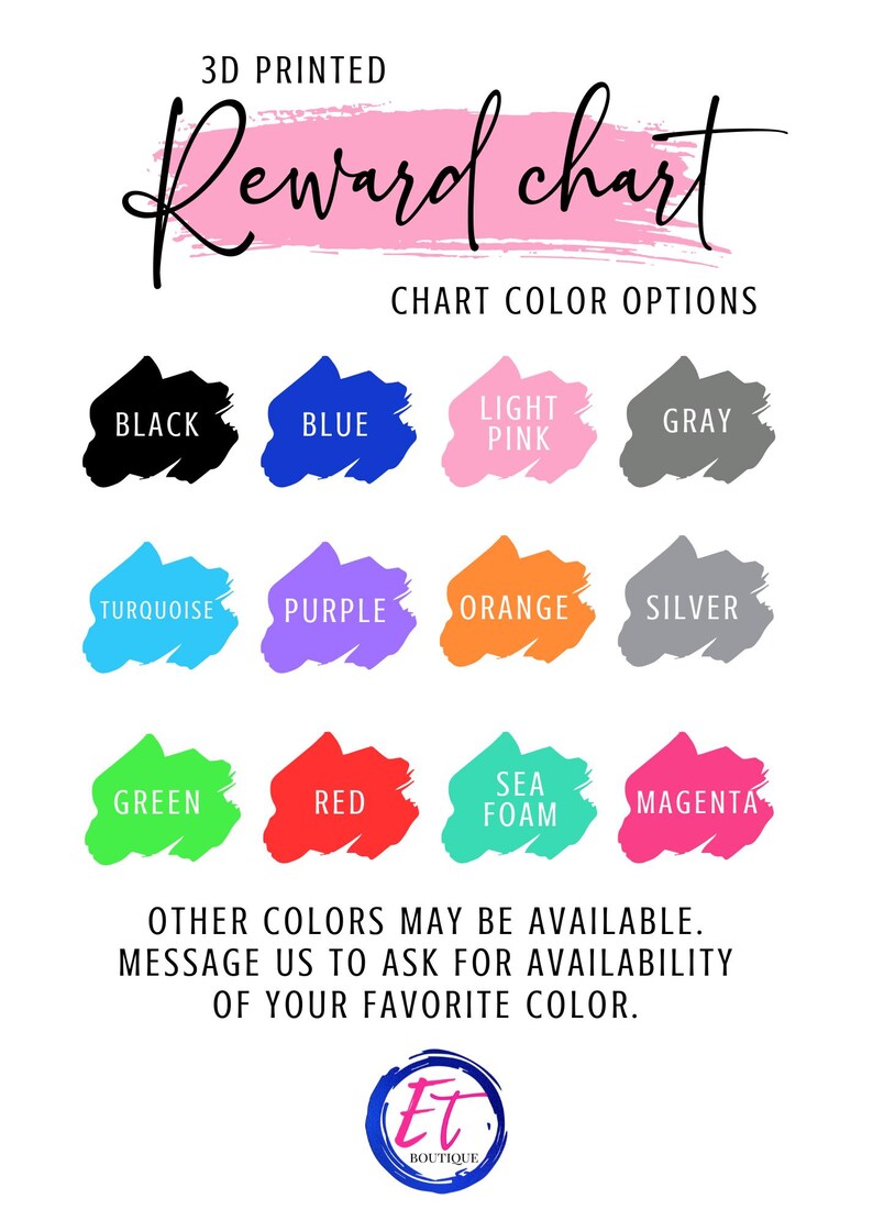 Toothbrushing reward chart color choices