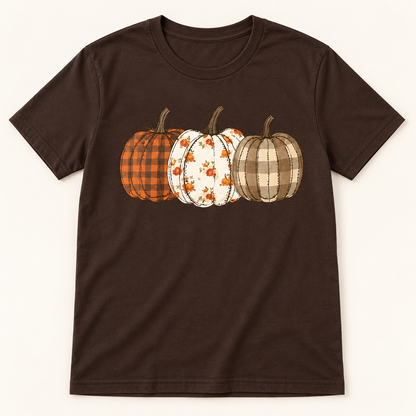 Plaid and floral pumpkin trio short sleeve tee mockup