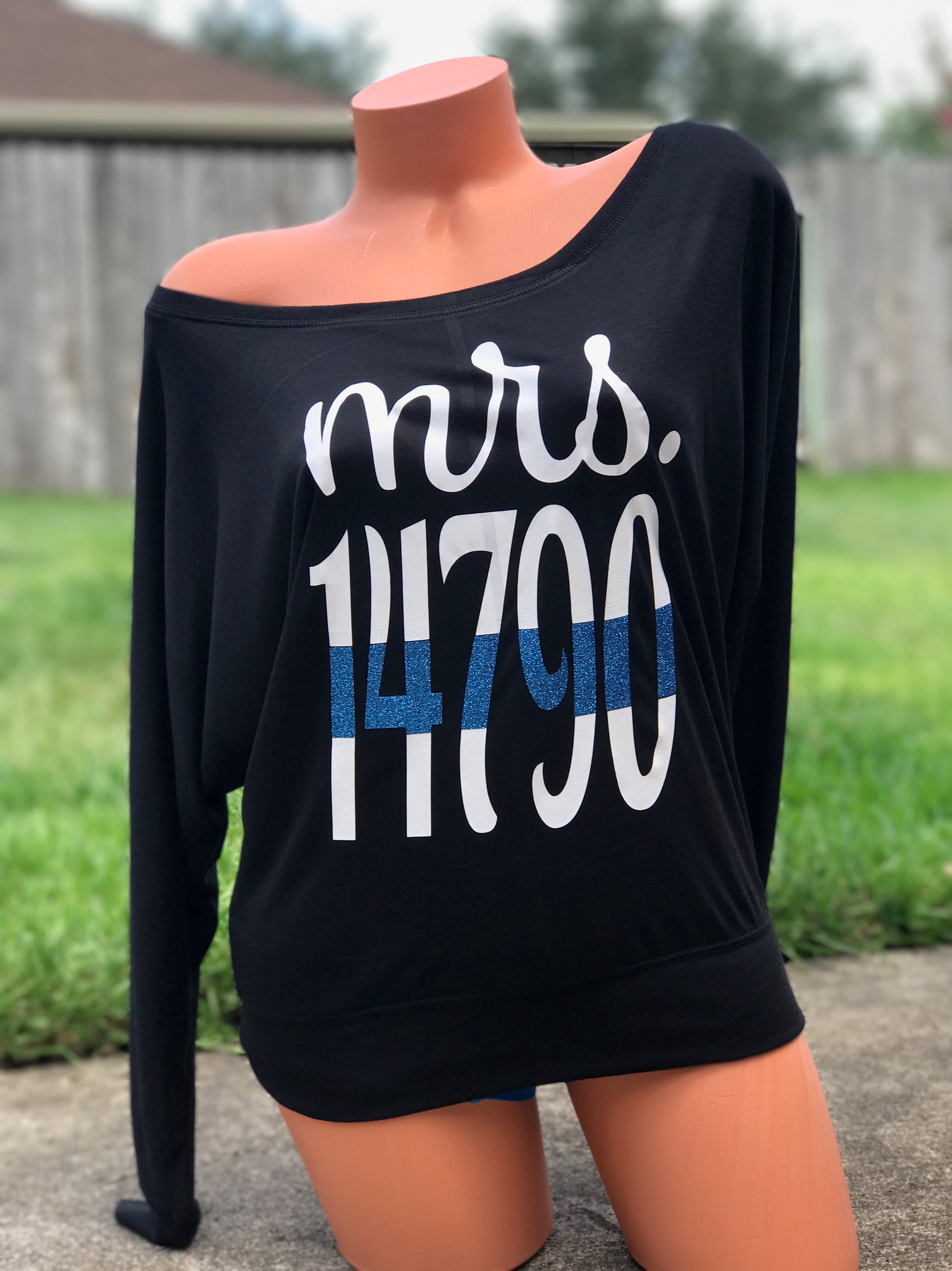 Mrs. Badge Number Thin Blue Line Police Wife Shirt - - Endlessly Trendy Boutique
