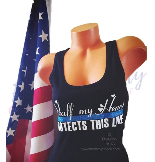 Half my Heart Protects this Line Police Wife Shirt - - Endlessly Trendy Boutique