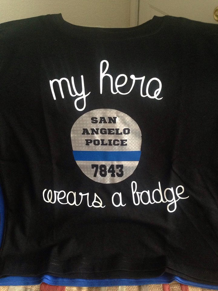 My Hero Wears a Badge Police Tee (Customized with badge number) - - Endlessly Trendy Boutique
