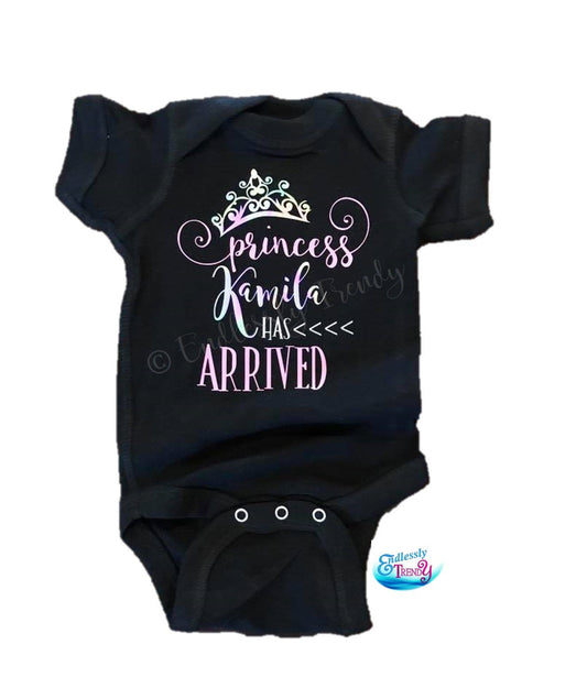 {insert name here} Has Arrived Princess Themed Bodysuit - - Endlessly Trendy Boutique