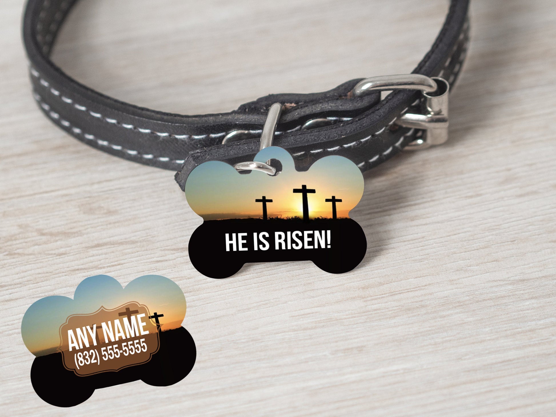 2 Sided He Is Risen - Jesus Themed Christian Religious Dog Tag - - Endlessly Trendy Boutique