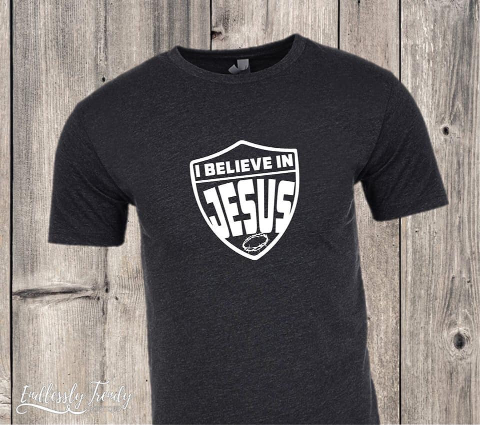 I Believe In Jesus Shield Inspirational T-Shirt - - Endlessly Trendy Boutique