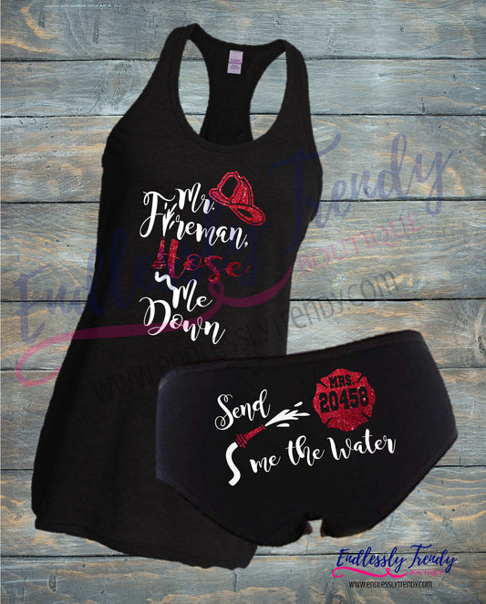 Firefighter Wife Sleeping Lingerie Set - Racerback Tank and Panty - - Endlessly Trendy Boutique