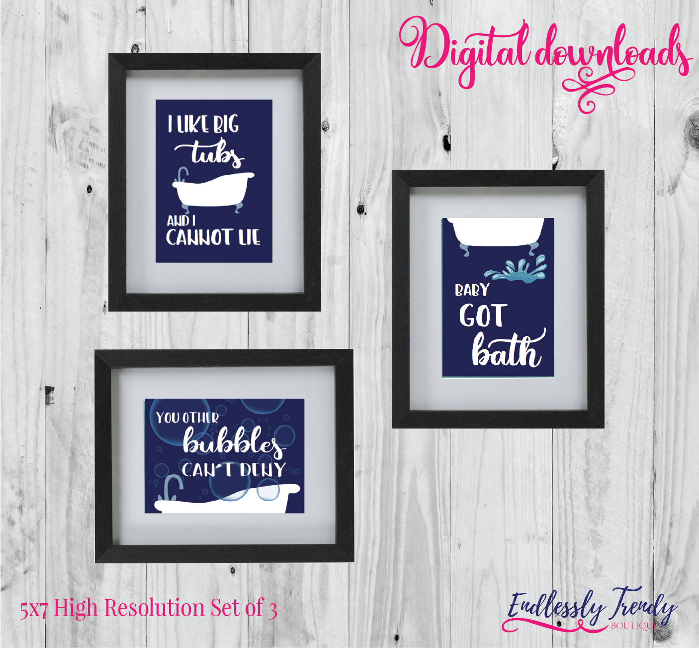 5" x 7" Baby Got Bath Set of 3 - Bathroom Humor Quote - Digital Download - Printable Digital File -
