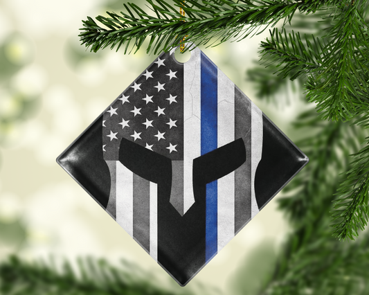 Thin Blue Line Warrior Police Ornament - Shatterproof Acrylic Ornament  - - Endlessly Trendy Boutique